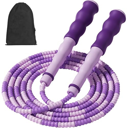 GWAWG 2,8 m cuerda de saltar con perlas suaves, longitud ajustable, mango antideslizante segmentado para niños y adultos