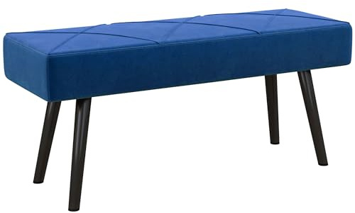 HOMCOM Banc rembourré Aspect Velours avec Motif X et Pieds en Acier pour Chambre à Coucher, Salon, Couloir 100 x 36 x 45 cm Bleu