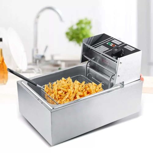 Ccarzzi Deep Fat Fryer 2500W 6L Stainless Steel Deep Fryer with Basket, 60-200°C Adjustable Temperature, Easy Clean, for Fried Chicken, Chips, Fish, Steak, etc.