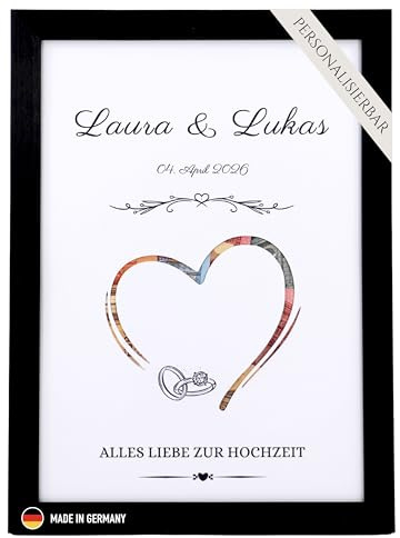Personalisiertes Geldgeschenk zur Hochzeit | Geschenk für das Brautpaar | Mit hochwertigem A4 Bilderrahmen | Kreative Möglichkeit zum Geldverschenken im DIN A4 Format. (Herz)