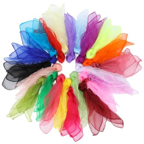 JIANGZHIB 22 Pezzi Foulard Colorati per Bambini, Sciarpe di Giocoleria in Chiffon, 60 x 60cm Fazzoletti Colorati per Spettacoli, Danza, Ginnastica, Magico (22 Colori)