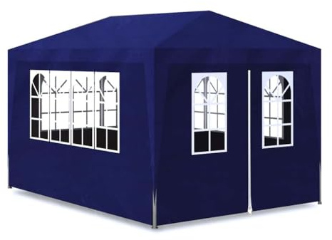 Partyzelt 3x4 m Blau - Pavillon mit PE-Dach und Seitenwänden & Stahlrahmen - Ideal für Gartenfeste, Märkte und Outdoor-Events - Robust und Wetterfest