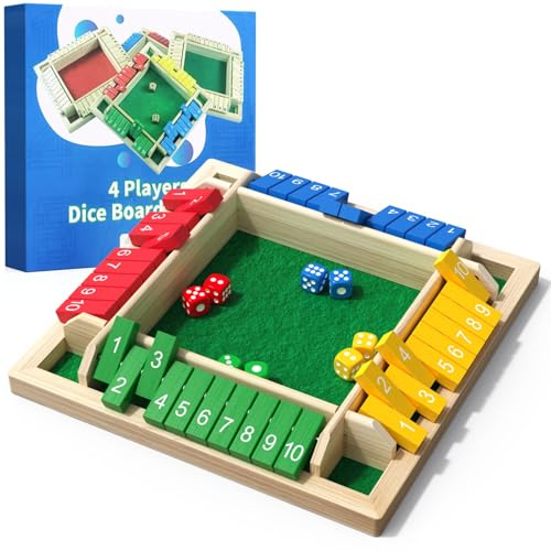 WUAGNCK Shut The Box Game Wooden with Dice, 2-4 Player Math Strategy Game for Adults Kids - Close The Box Board Number Learning Activity, Family Travel Pub Games