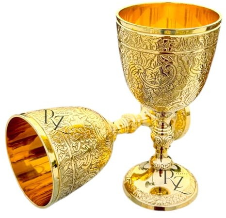 REXRYZ Verre à calice médiéval en laiton, tasse à vin dorée vintage, coupe romaine du roi Arthur style Renaissance – Cadeau médiéval Renaissance