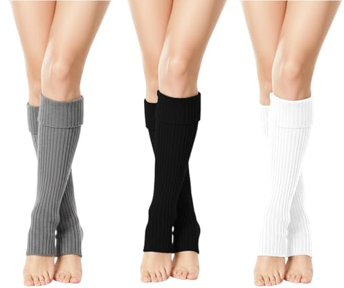 DvBCNMe 3 Paar Stulpen Damen, Lange Gestrickt BeinwäRmer, Leg Warmers, Crochet Stricken Stulpen Beinstulpen BeinwäRmer KniestrüMpfe FüR Ballett Yoga Fitness, Modisch Und Vielseitig Warm Und