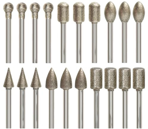 20 Pack 3mm Diamond Grinding Burr Bits for Dre-mel Rotary Stone Glass Tools | Premium diamond coated tips, sharp durable build, precise clean cuts, for ceramic engraving polishing & detailed craft work