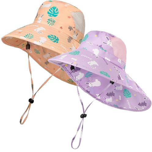 ViEinkaufen 2 Pcs Kids Sun Hat Flap Neck Protection Purple Orange