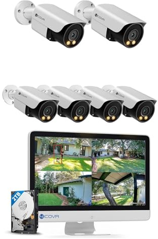 4COVR 8 Kanal PoE Überwachungskamera Set mit Monitor, 6X 5MP Bullet Kameras für Außen, 8MP NVR mit 2TB HDD, DLY37YX5MU804 Bundle mit 2X DLY37YX5MA (Zusatzkamera)