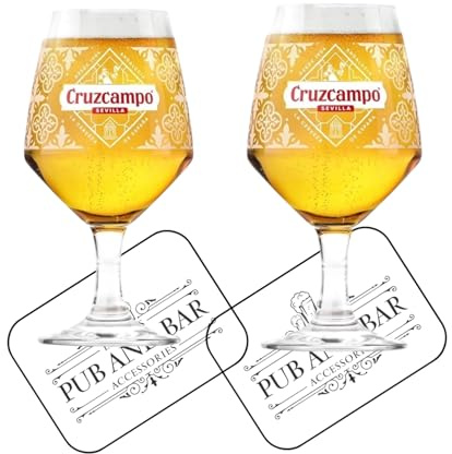 Laurie's Pub and Bar Accessories Cruzcampo Sevilla Beer Glass, Glass, Tulip Shape, 568ml, Set of 2