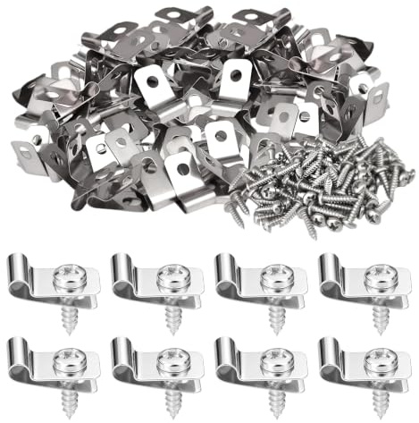 JINXIAN 100 Pcs Abrazaderas de Cable Tipo R con Tornillos Acero Inoxidable | 5 mm Clips de Montaje de Valla Agrícola Abrazaderas Metálicas Antideslizante para Malla Metálica Antirrobo