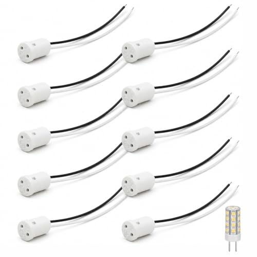 10 Stück G4 Keramik-Fassung mit Kabel 20 cm, hitzebeständig, geeignet für LED und Halogen, Sockel G4/MR11, ideal für Innenbeleuchtung, LED-Streifen, Einbaustrahler, lange Lebensdauer