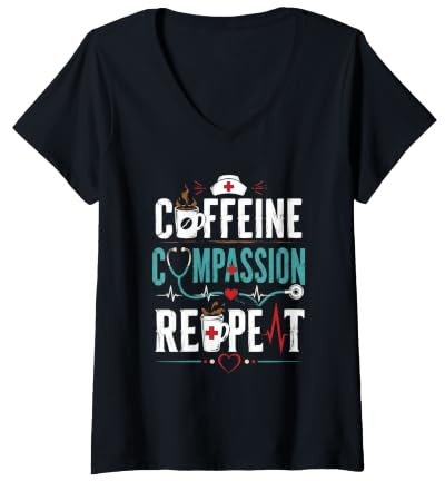 Women's Caffeine Compassion Repeat Nurse V-Neck T-Shirt