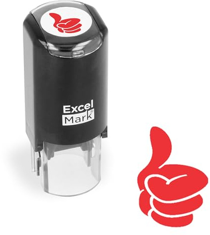 ExcelMark Round Teacher Stamp - Thumbs UP (Solid) - RED Ink