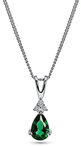 MIORE Schmuck Damen 0.02 Ct Diamant Halskette mit Anhänger Edelstein/Geburtsstein Saphir/Rubin/Smaragd und Diamanten Brillanten elegante Kette aus Weißgold 9 Karat / 375 Gold