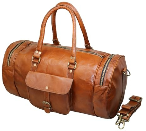 Jaald 56 cm Koffer, Reisetasche, Handtasche, aus echtem Leder, groß, für Damen und Herren, Fitness, Wochenende, Kabine, Carry-on, Vintage, wasserdicht, Geschenk aus Leder, Duffle, Gym Bag, braun, S