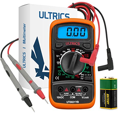 ULTRICS Digital Multimeter, Voltmeter Ammeter Ohmmeter Circuit Checker with Backlight LCD Test Leads, Portable Multi Tester Measures OHM AC DC Voltage Current Resistance Continuity Diodes Transistor