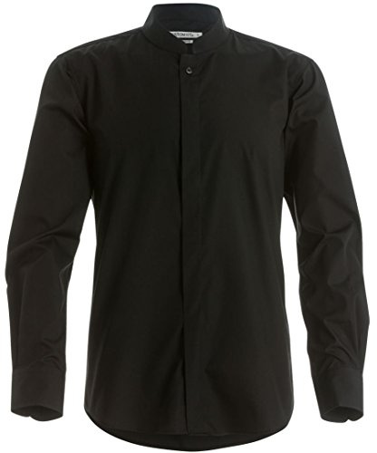 Kustom Kit - Camisa entallada de manga larga con cuello chino / mao Hombre Caballero - Trabajo/Fiesta/Verano (2XL/Negro)