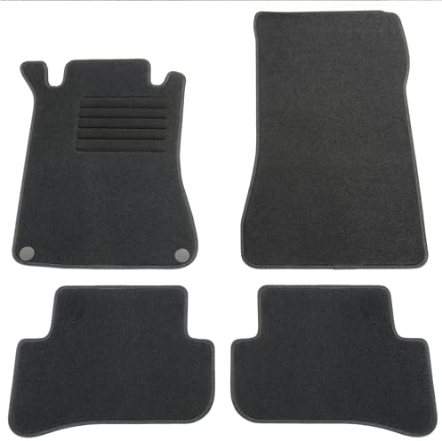 AD Tuning Fußmatten für Mercedes C-Klasse W203 / S203 (02/2002-11/2007) | 4-teilig, 100 % passgenau, Textil, Schwarz, Randkettelung, mit Druckknopf-Befestigung Fahrerfußmatte