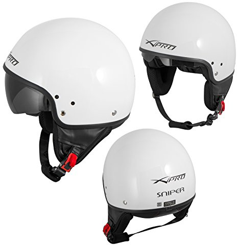 Casque Moto Scooter Vintage Jet Visiere Pare Soleil ECE 22-06 Blanc XS