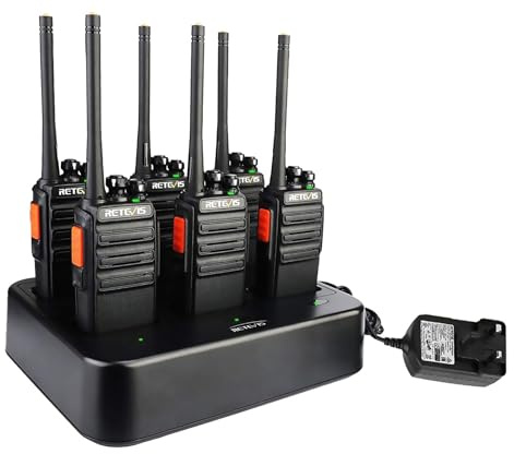 Retevis RT24 Walkie Talkies for Business, 6-Way USB Charger PMR446 License-Free Two Way Radios with VOX, 16 Channels, Long Range Radio Communication – Ideal for Security, Retail, School (6 Packs)