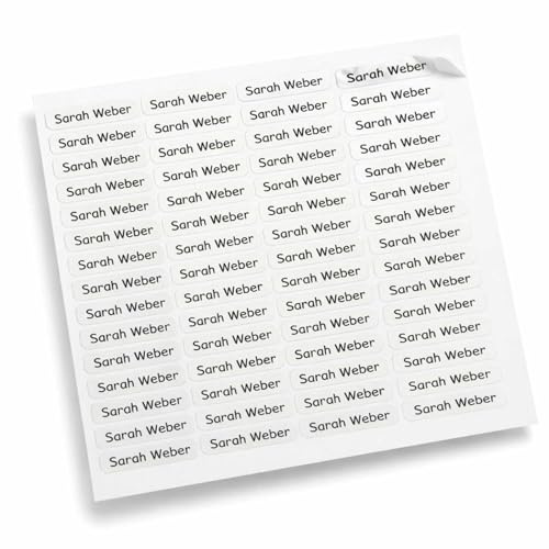 Indigos UG - Namensaufkleber Kinder Schule - 300 Sticker 36x7 mm - weiß - personalisiert mit Wunschname - Etiketten für Schulheft, Schultüte, Federmappe, Stifte, Kindergarten