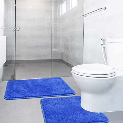 SOANNY Badematten Set 2-teilig, Mikrofaser Badezimmerteppich, rutschfest & Waschbar, 50x80 cm Badvorleger & 50x50 cm Toilettenmatte, Blau