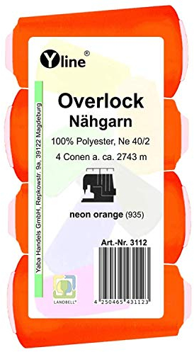 4 Stück Spulen Overlock - Nähgarn, neon orange, a. 2743 m, NE 40/2, 100% Polyester, Nähfaden, Nähmaschinen Garn, (0,01 € / 10 m), 3112