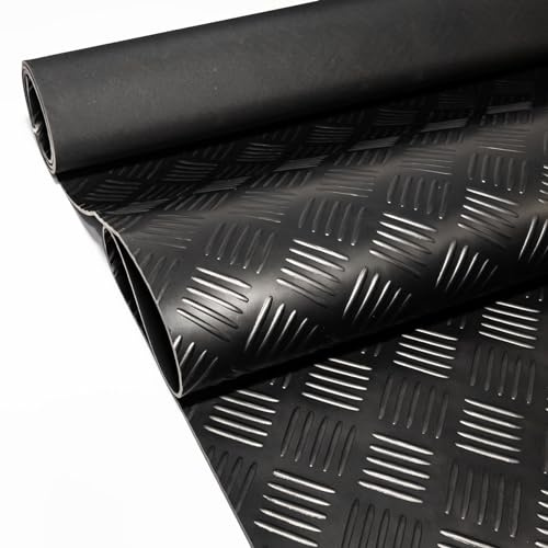 Gummimatte Riffelmatte Meterware 3mm Riffelblech Gummiläufer Riffelblechmatte als Werkstattboden, Bodenbelag, Werkbank Auflage, Gummi Matte für Anhänger, Garage Schwarz 140 x 100cm