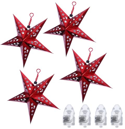 4 Stücke Papierstern Stern Hängend Licht Papier Lampe beleuchte Weihnachtsstern Weihnachtsbaum Tannenbaum Deko Christbaum Ornament Zuhause Weihnachtsdeko 30 cm weihnachtsstern papier set