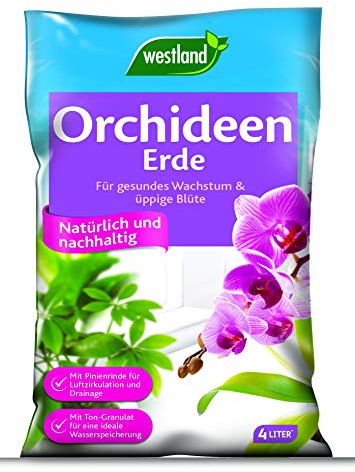 Westland Orchideen Erde, 4 l – Blumenerde für gesundes Wachstum, Pinienrinde und Tongranulat für eine ideale Wasser- und Nährstoffverteilung