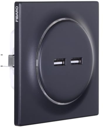 FIBARO Walli N USB Outlet / Hochwertige USB-Steckdose, 2x5V, max 2,4A, Anthrazit, FGWU-021-8