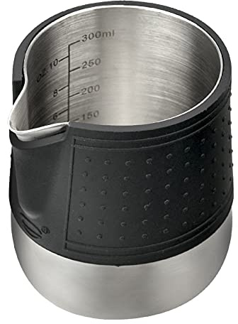 HOMEE Milk Frothing Pitcher, 12oz Stainless Steel Milk Steamer Jug With Rounded Spout, Espresso Milk Pitcher With Heat Resistant Silicone Grip Pads, Expresso Machine, Latte Art, Silver