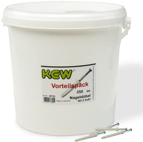 KEW 350x Nageldübel mit Zylinderkopf und vormontierter Nagelschraube - Spreiz-Dübel - Nylon-Dübel mit Einschlagsperre - 8 x 80 mm - 350er-Pack