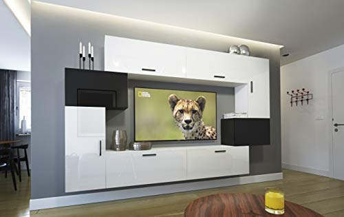 Furnitech Wohnwand Wohnzimmer | Hängend Wohnwand Modern | Wohnzimmer Schrankwand mit Regale und TV Schrank | Wohnzimmer Möbel ohne LED (Orlen AN6-17WB-HG23 1B)