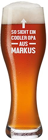 polar-effekt Leonardo Weizenbierglas 500 ml mit Wunschgravur - Geburtstagsgeschenk für Opa, Großvater Biertrinker - Geschenk-Idee - Weihnachten, Jubiläum, Verabschiedung
