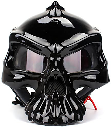 Motorrad Totenkopf Helm ECE Zertifiziert Vintage Erwachsene Open-Face Motorradhelme Retro Halbhelm für Roller Moped Herren und Damen Unentbehrlich für Motorradbegeisterte Black,XL=61-62CM