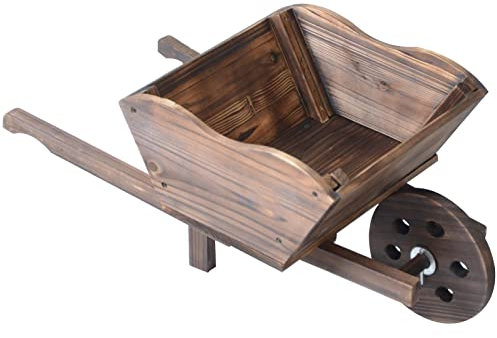 Gr8 Garden Wooden Wheelbarrow Planter Modern Garden Rustic Wood Flower Cart Wheel Barrow Ornamental Plant Pot Tub Box Basket Raised Bed Stand