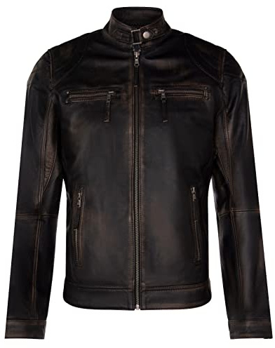 Infinity Leather Chaqueta Color Negro para Hombre 100% Cuero Genuino con Cremallera Estilo Motociclista XS