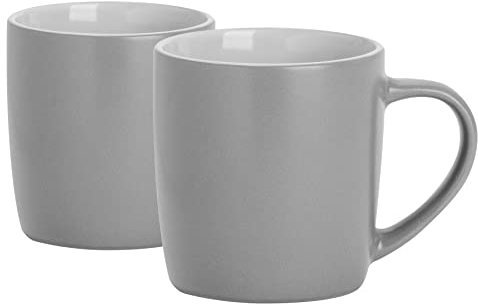 Argon Tableware Coloured Coffee Mugs - Matte Grey - 350ml - Pack of 2 - Matt Ceramic Stoneware Tea Mugs Latte Cappuccino Cups Hot Chocolate Cups Colourful Mug Set with Handle