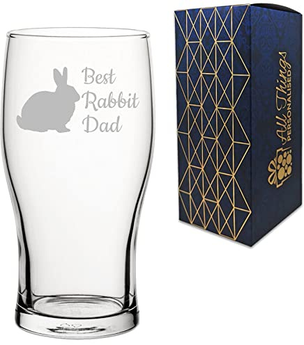 Engraved Novelty Pint Glass with Best Rabbit Dad Design, Laser Engraved, Gift Box Included, Gift for Dad, Birthday Gift, Rabbit Lover Gift, Funny Rabbit Gift, Add an Optional Personalised Message