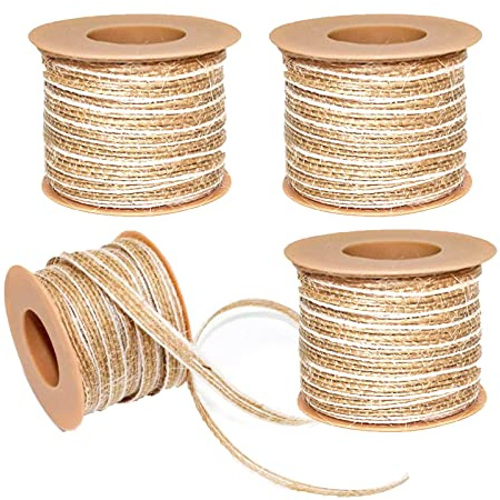 4 Rotoli di Cravatte di Juta Nastri Regalo, Vintage Nastro Di Lino, Naturale Vintage Nastro Di Lino, per Decorazioni, Nastrino per Bomboniere, per la Casa per Feste di Matrimonio Artigianali