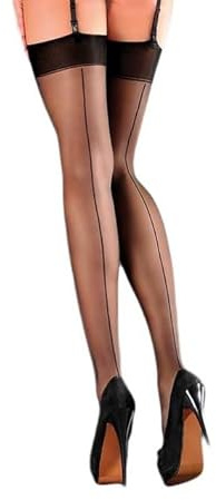 Selente Lovely Legs calze a reggicalze da donna, prodotte nell'UE, colore nero con bordo a pois, taglia M/L