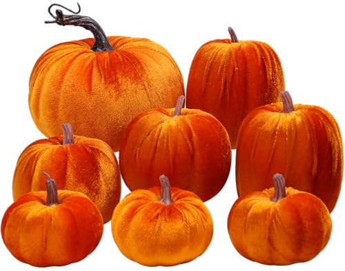 Meiwlong 8 zucche artificiali fatte a mano in velluto arancione finto tessuto zucche autunno autunno raccolto Halloween Ringraziamento decorazione per feste di casa