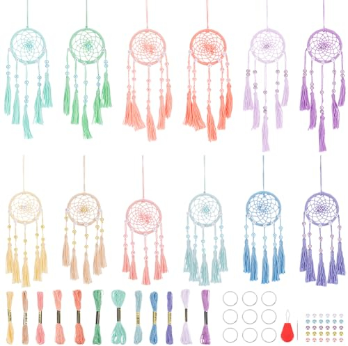 INFUNLY 12 Set Mini-Traumfänger-Set Kleine Bunte Traumfänger DIY-Traumfänger Böhmischer Handgefertigter Traumfänger Schlüsselanhänger Für Taschenanhänger Auto Spiegel Aufhänger Rucksack Charme