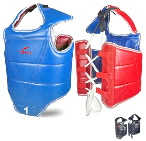 Victorbudo USA Boxing Body Protector Reversible, Kickboxing MMA Muay Thai Chest Guard, Sparring Training Heavy Punching, Adjustable Shield, Martial Arts Upper Belly Protection Pad (Medium - Red/Blue)