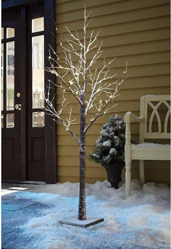 Marco Paul 4ft Snowy Brown Halloween Tree with 48 Warm White LED Lights | , Battery Operated Pre-Lit Twig Tree, Halloween Decoration Easter Table Centrepiece Home Decor