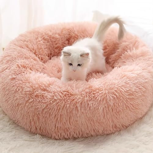 Hundebett Rund Katzenbett Flauschig Waschbar - Ø 50cm Kuscheliges Hundekörbchen Donut Für Kleine Hunde - Fluffy Hundekissen Kuschelkissen Katzen - Anti Stress Haustierbett Weich Plüsch (Color : B, S