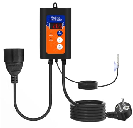 DEWIN Temperaturregler, Digital Thermostat mit Fühler Temperaturschalter Thermostatregler für Gewächshaus 230V