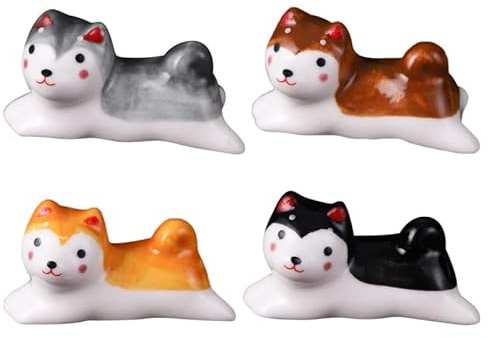 MAGICLULU 4 Pack Shiba Inu Chopstick Rest, Cute Dog Holder | Glazed Ceramic Utensil Stand for Spoons, Forks & Knives, Decorative Dining Tableware Accessory