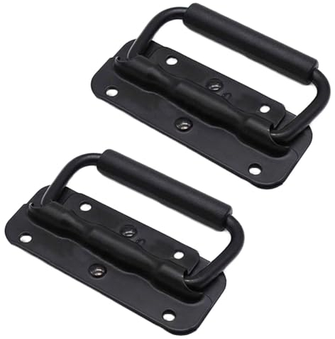 LEEQ Poignée de Boîte à Ressort - 2 Pièces Pliantes en Métal pour Caisse, Traction et Levage - Noir